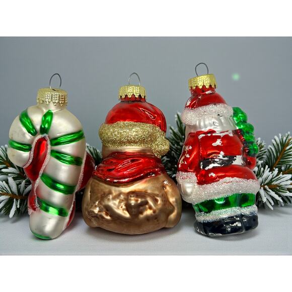 Set of 3 Glass Christmas Ornaments-Santa-Teddy Bear-Candy Cane-Vintage-Holiday - Picture 6 of 6